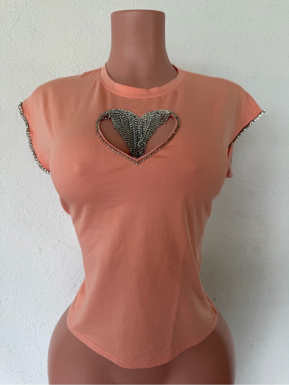 Pastels Peach Crop Top with Beaded Heart